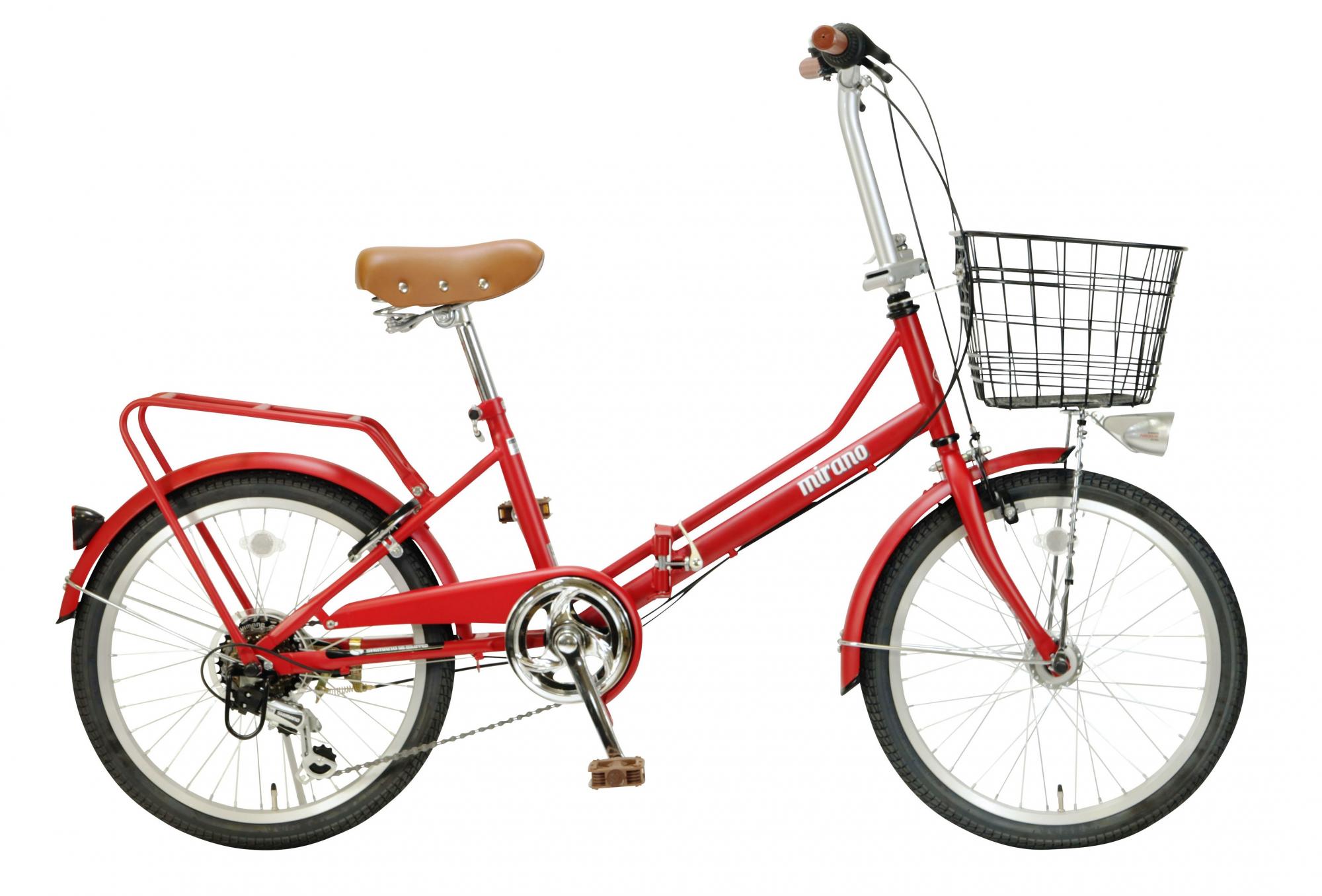 【AERO】20型6段変速・フル装備付ノンパンク防災折り畳み自転車 1500×560×1020mm レッド