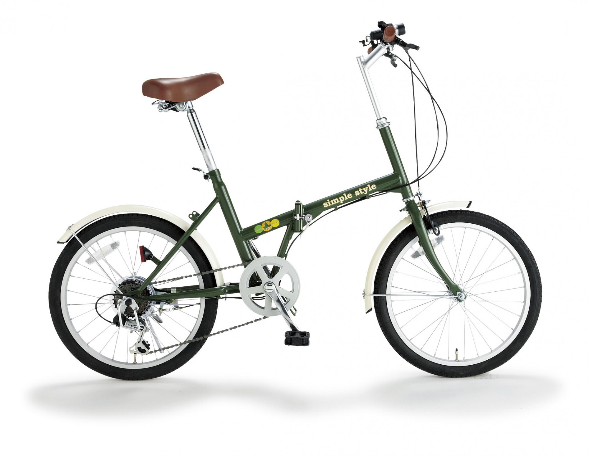 【KCD】20型折たたみ自転車　シンプルスタイル ライト付　使用時/約143×53×高さ101cm　グリーン