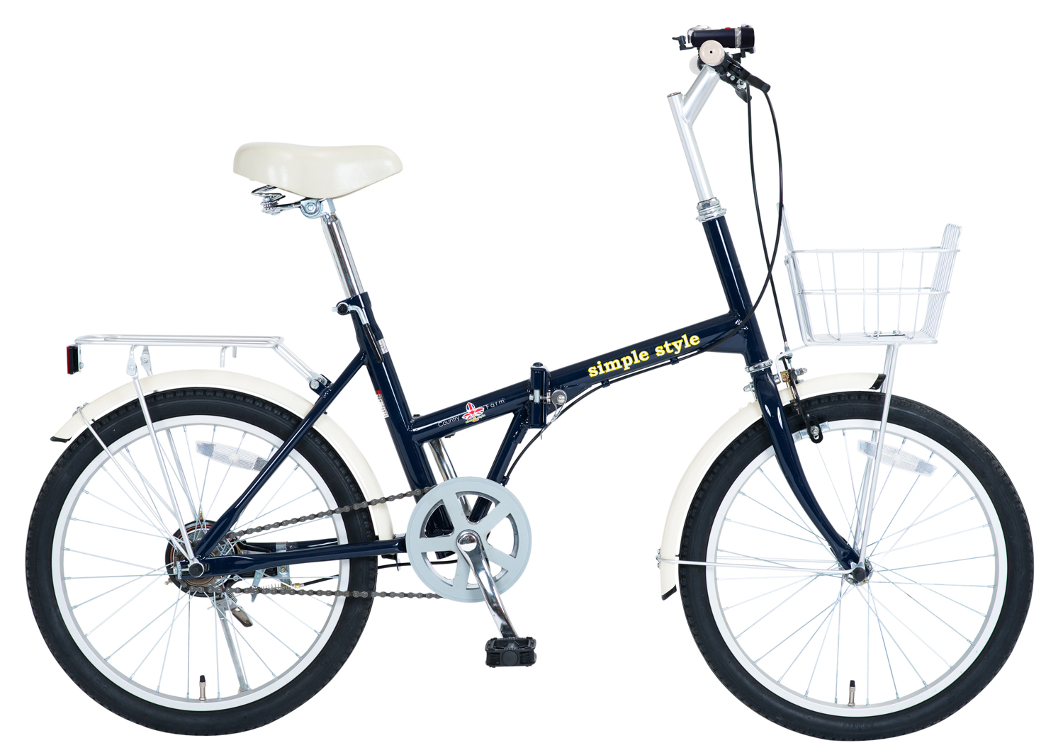 【KCD】シンプルスタイル　20型折たたみ自転車　LEDライト・カギ付　使用時/約143×53×高さ101cm　ネイビー
