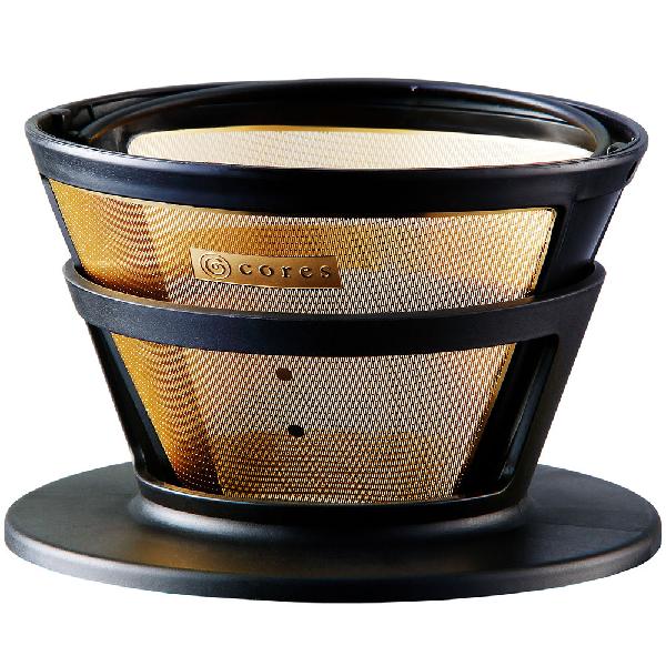 【Cores】コーヒードリッパー ゴールドフィルター(2-8カップ) ブラック　金属フィルター　